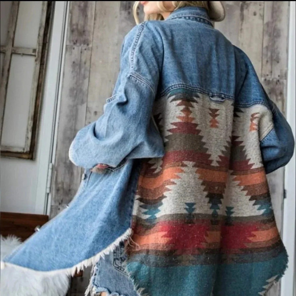 New! Aztec Denim Button Down Shacket - Picture 5 of 8